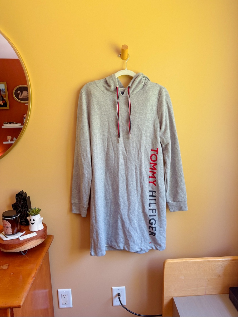 Tommy Hilfiger Hooded Sweatshirt Dress Gray Logo Size Medium